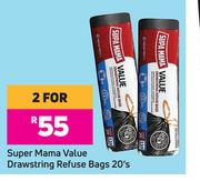 Super Mama Value Drawstring Refuse Bags-For 2 x 20's