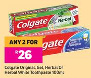 Colgate Original, Gel, Herbal Or Herbal White Toothpaste-For Any 2 x 100ml