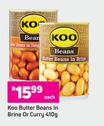 Koo Butter Beans In Brine Or Curry-410g Each