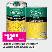 Rhodes Creamstyle Sweetcorn Or Whole Kernel Corn-410g Each