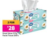 Great Value 2 Ply Facial Tissue-For 2 x 200's