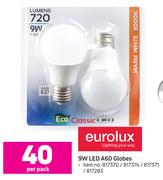 Eurolux 9W LED A60 Globes-Per Pack 