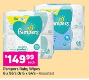 Pampers Baby Wipes Assorted 6 x 56's Pack Or 6 x 64's Pack-Each