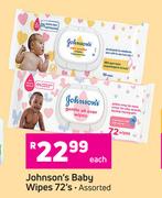Johnson's Baby Wipes Assorted-72's Pack Each