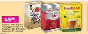 House Of Coffee Hug In A Mug Cappuccino 10's Five Roses Latte 10's Or Freshpak Cappuccino 8's-Each