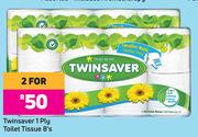 Twinsaver 1 Ply Toilet Tissue-For 2 x 8's Pack