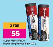 Super Mama Value Drawstring Refuse Bags-For 2 x 20's Pack