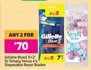 Gillette Blue2 5 + 2's Or Simply Venus 4's Disposable Razor Blades-For 2