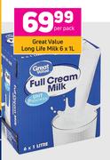 Great Value Long Life Milk-6 x 1Ltr Per Pack