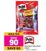 Pritt Glue Stick Value Pack 43g x 3
