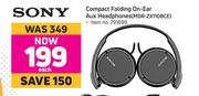 Sony Compact Folding On Ear Aux Headphones MDR-ZX110BCE-Each