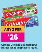 Colgate Original, Gel, Herbal Or Herbal White Toothpaste-For Any 2 x 100ml