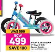 Raleigh 12" Boys Or Girls Balance Bicycle