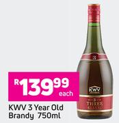 KWV 3 Year Old Brandy-750ml Each