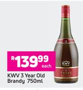 KWV 3 Year Old Brandy-750ml Each