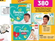Pampers Baby Dry, Pampers Pants Or Premium Care Mega Box Disposable Nappies-Per Box