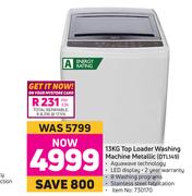 Defy 13Kg Top Loader Washing Machine Metallic DTL149