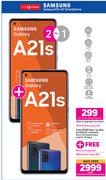 2 x Samsung Galaxy A21s 4G Smartphone-On uChoose Flexi 125 + On Promo 65