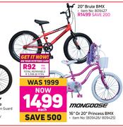 Mongoose 16" Or 20" Princess BMX-Each