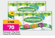 Twinsaver 1 Ply Toilet Tissue 500  Sheets-For 2 x 8's