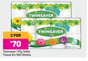 Twinsaver 1 Ply Toilet Tissue 500 Sheets-For 2 x 8's