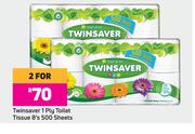 Twinsaver 1 Ply Toilet Tissue 500 Sheets-For 2 x 8's