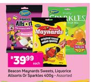 Beacon Maynards Sweets, Liquorice Allsorts Or Sparkles (Assorted)-400g Each