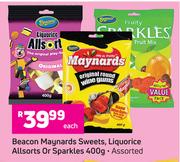 Beacon Maynards Sweets, Liquorice Allsorts Or Sparkles Assorted-400g Each