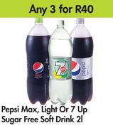 Pepsi Max, Light Or 7UP Sugar Free Soft Drink 2Ltr-For Any 3