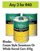 Rhodes Cream Style Sweetcorn Or Whole Kernel Corn-For Any 3 x 410g