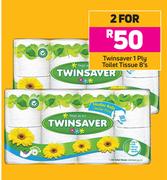 Twinsaver 1 Ply Toilet Tissue-For 2 x 8's Pack
