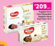 Huggies Extra Care Diposable Nappies Value Pack Size 1 Or 2-Each
