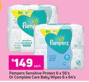 Pampers Sensitive Protect 6 x 56's Or Complete Care Baby Wipes 6 x 64's-Each