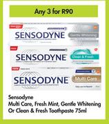 Sensodyne Multi Care, Fresh Mint, Gentle Whitening Or Clean & Fresh Toothpaste-For Any 3 x 75ml