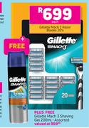 Gillette Mach 3 Razor Blades 20's + Free Gillette Mach 3 Shaving Gel 200ml (Assorted)-Per Pack