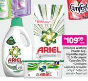 Ariel Auto Washing Powder 4kg, Liquid Detergent 3L Or Detergent Capsules 30's Pack-Each