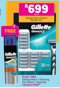 Gillette Mach 3 Razor Blades 20's + Free Gillette Mach 3 Shaving Gel 200ml (Assorted)-Per Pack