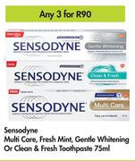 Sensodyne Multi Care, Fresh Mint, Gentle Whitening Or Clean & Fresh Toothpaste-For Any 3 x 75ml