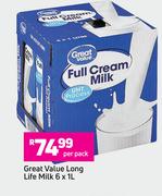 Great Value Long Life Milk-6 x 1Ltr Per Pack