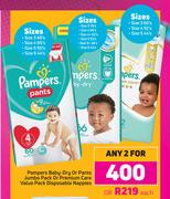 Pampers Baby Dry Or Pants Jumbo Pack Or Premium Care Value Pack Disposable Nappies-For 2