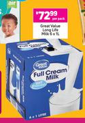 Great Value Long Life Milk-6 x 1L Per Pack