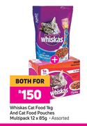 Whiskas Cat Food 1Kg & Cat Food Pouches Multipack Assorted 12 x 85g-Both For