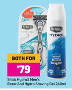 Schick Hydro 3 Men's Razor & Hydro Shaving Gel 240ml-Both For