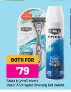 Schick Hydro 3 Men's Razor & Hydro Shaving Gel-240ml Both For