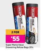 Super Mama Value Drawstring Refuse Bags-For 2 x 20's