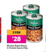 Rhodes Baked Beans In Tomato Sauce-For 3 x 410g