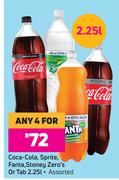 Coca Cola, Sprite, Fanta, Stoney Zero's Or Tab Assorted-For Any 4 x 2.25L