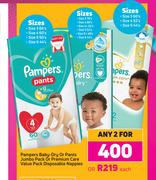 Pampers Baby Dry Or Pants Jumbo Pack Or Premium Care Value Pack Disposable Nappies-For Any 2