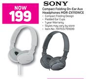 Sony Compact Folding On-Ear Aux Headphones MDR-ZX110WCE