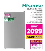 Hisense 92L Silver Bar Fridge H120RTS